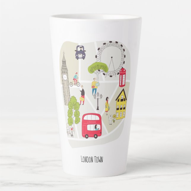 Taza De Café Latte Mapa estilizado de monumentos de Londres (Anverso)