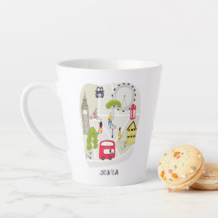Taza De Café Latte Mapa estilizado Londres Inglaterra Nombre de monum