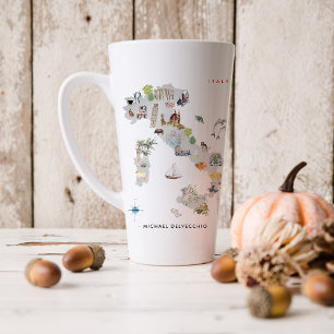 Taza De Café Latte Mapa ilustrado de acuarela de Italia   Monograma