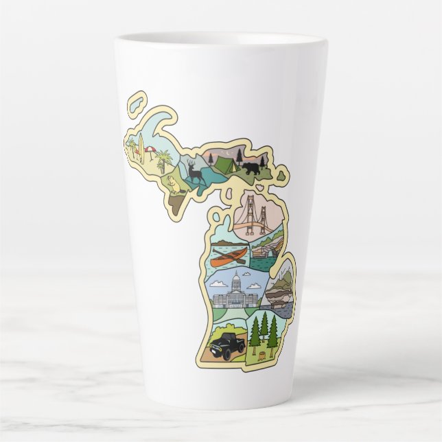 Taza De Café Latte Mapa ilustrado de la época del Gran Lago Estatal M (Anverso)