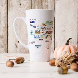 Taza De Café Latte Mapa ilustrado en acuarela de Australia | Monogram