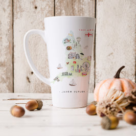Taza De Café Latte Mapa ilustrado en acuarela de Inglaterra | Monogra