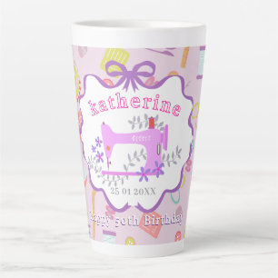 Taza De Café Latte Máquina de coser cumpleaños 50 de costurera púrpur