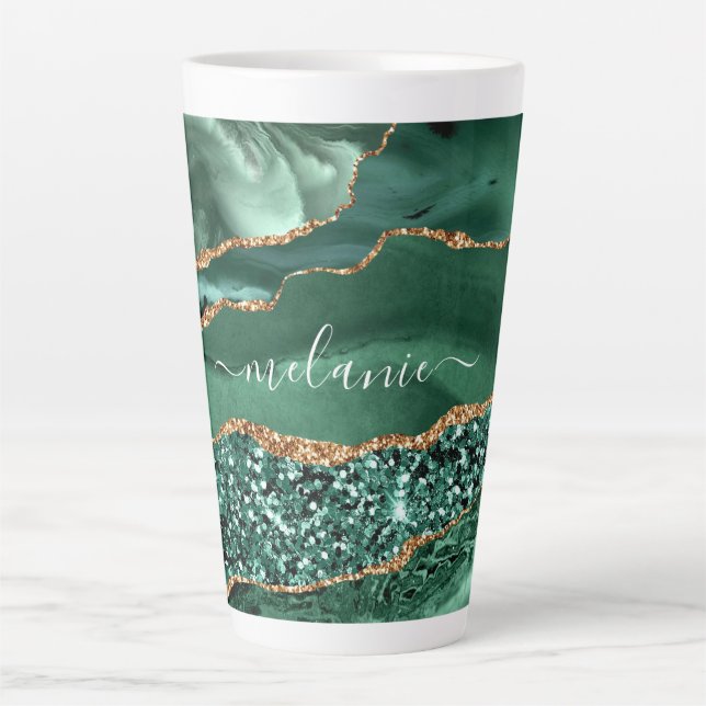Taza De Café Latte Marble de oro verde esmeralda Nombre personalizado (Anverso)