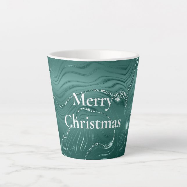 Taza De Café Latte Marble Glitzy verde esmeralda (Anverso)