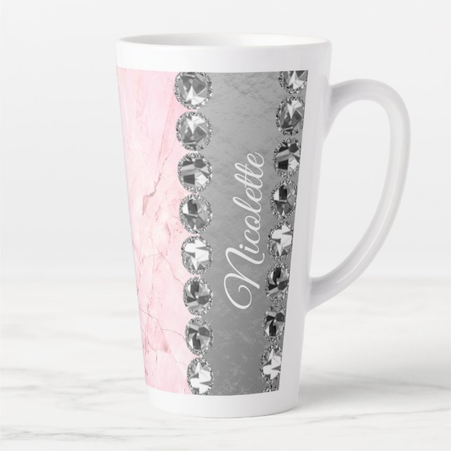 Taza De Café Latte Marble rosa Diamond Bling (Derecha)