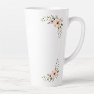 Taza De Café Latte Marco de Esquina para Boda con Acuarela Floral de