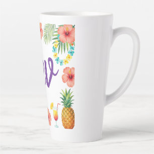 Taza De Café Latte Marco de Hibisco Tropical Vibraciones de Aloha