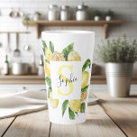 Taza De Café Latte Marco de lémon amarillo moderno y hojas con nombre<br><div class="desc">Marco de lémon amarillo moderno y hojas con nombre</div>