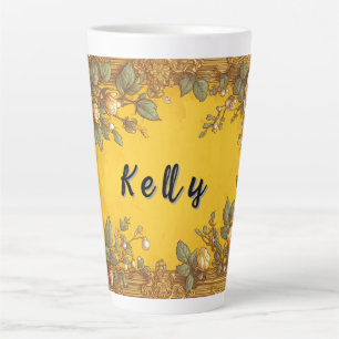 Taza De Café Latte Marco Floral Antiguo Ornado Con Rosas Crema