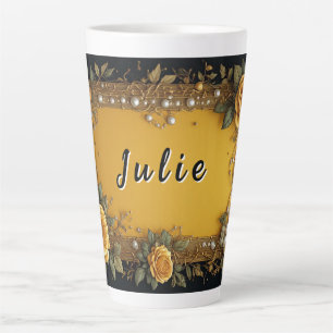 Taza De Café Latte Marco Floral Antiguo Ornate Con Rosas Crema