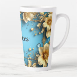 Taza De Café Latte Marco Floral Con Nombre Personalizado