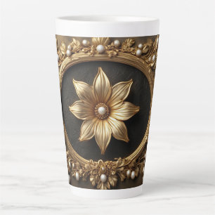Taza De Café Latte Marco floral de oro lujoso