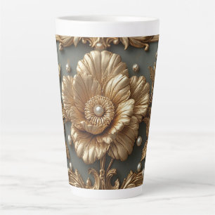 Taza De Café Latte Marco floral de oro lujoso