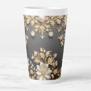 Taza De Café Latte Marco floral de oro lujoso