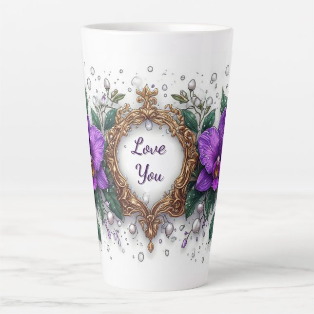 Taza De Café Latte Marco Floral de Orquídea Púrpura (Anverso)