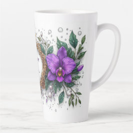 Taza De Café Latte Marco floral de orquídea púrpura