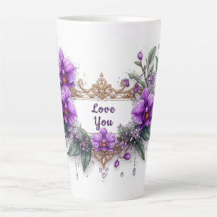 Taza De Café Latte Marco floral de orquídea púrpura