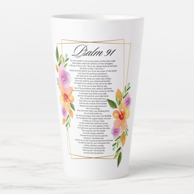 Taza De Café Latte Marco Geométrico Floral Psalm 91 (Anverso)