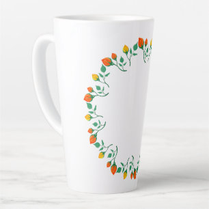 Taza De Café Latte Marco redondo floral con flor rosa amarilla y roja