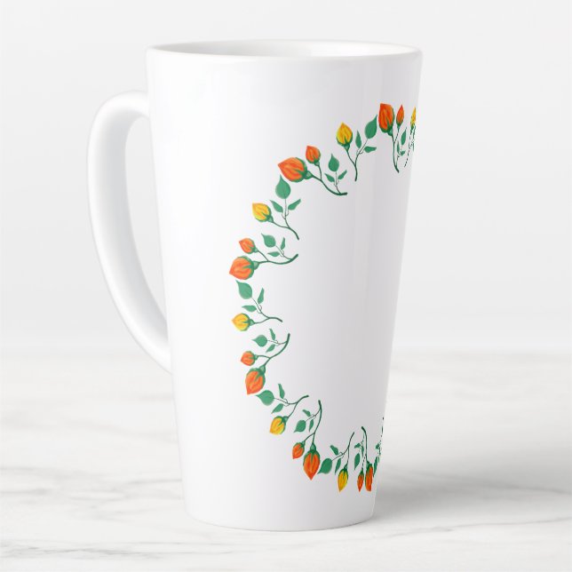Taza De Café Latte Marco redondo floral con flor rosa amarilla y roja (Ángulo izquierdo)