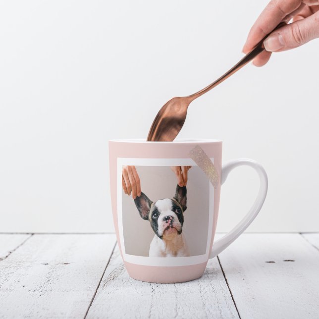 Taza De Café Latte Marco rosa pastel moderno | Foto personal de perro (Subido por el creador)