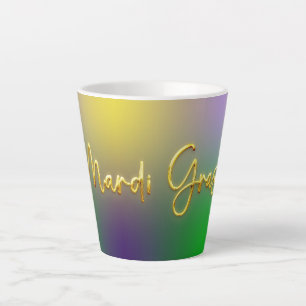 Taza De Café Latte Mardi Gras Amarillo, Púrpura, Verde