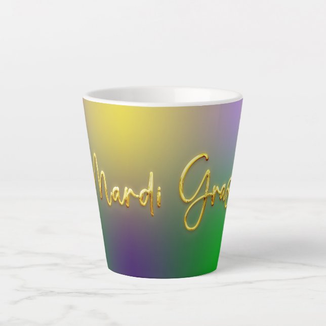 Taza De Café Latte Mardi Gras Amarillo, Púrpura, Verde (Anverso)