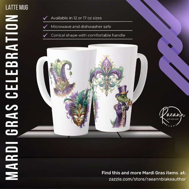 Taza De Café Latte  Mardi Gras Celebration Ceramic Latte Mug (Subido por el creador)