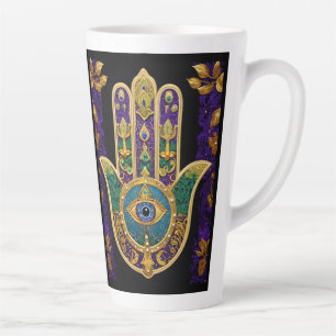 Taza De Café Latte Mardi Gras Gold Purple Green Hamsas Art