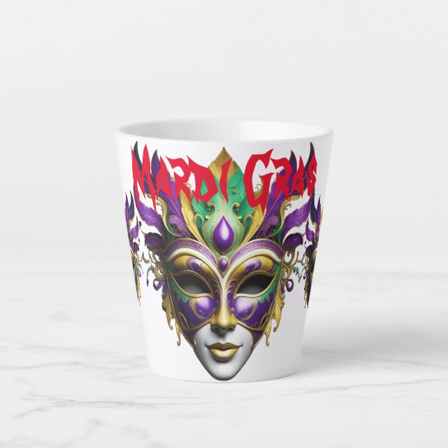 Taza De Café Latte Mardi Gras Mask Thunder_Cove (Anverso)