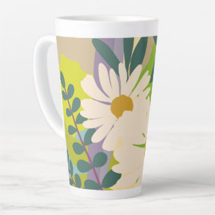 Taza De Café Latte Margarita audaz florece con bloques de colores col