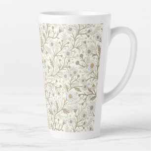 Taza De Café Latte Margaritas en blanco y marrón sobre blanco apagado