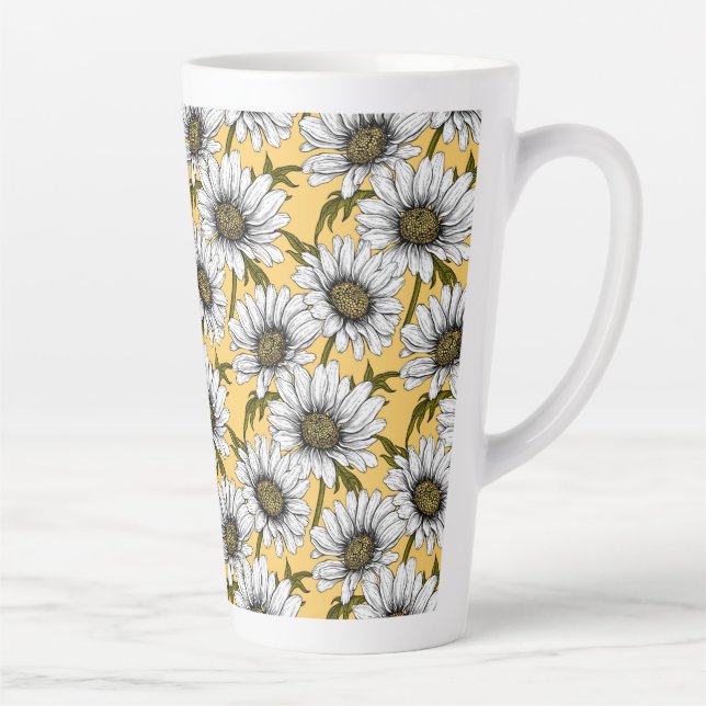 Taza De Café Latte Marinas blancas, flores silvestres en amarillo (Derecha)