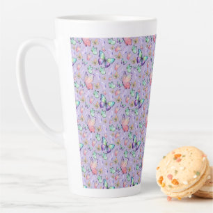 Taza De Café Latte Mariposa acuarela Patrón sin mar Púrpura