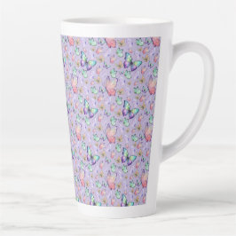 Taza De Café Latte Mariposa acuarela Patrón sin mar Púrpura