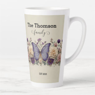 Taza De Café Latte Mariposa Azul Vintage con Floral para Familia