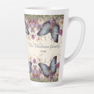 Taza De Café Latte Mariposa Azul Vintage y Floral para Familia