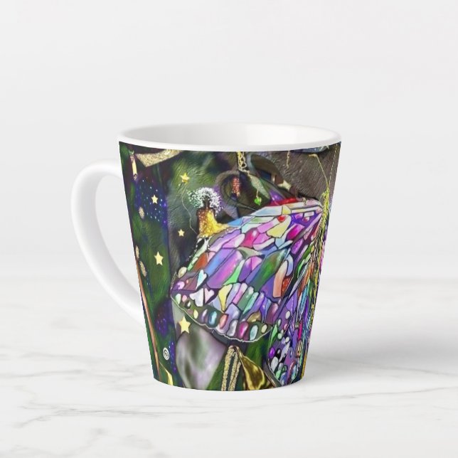 Taza De Café Latte Mariposa de Año Nuevo de la Hoja de Oro (Ángulo izquierdo)