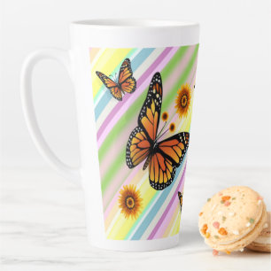 Taza De Café Latte Mariposa de estriado de girasol