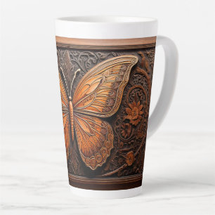 Taza De Café Latte Mariposa de madera Grabado en relieve falsa, paisl