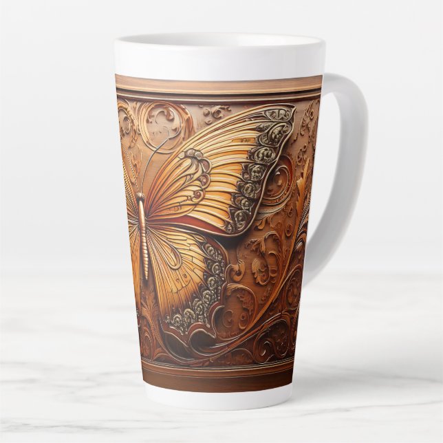 Taza De Café Latte Mariposa de madera Grabado en relieve falsa, paisl (Ángulo derecho)