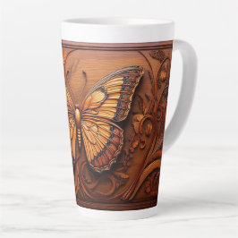 Taza De Café Latte Mariposa de madera Grabado en relieve falsa, paisl