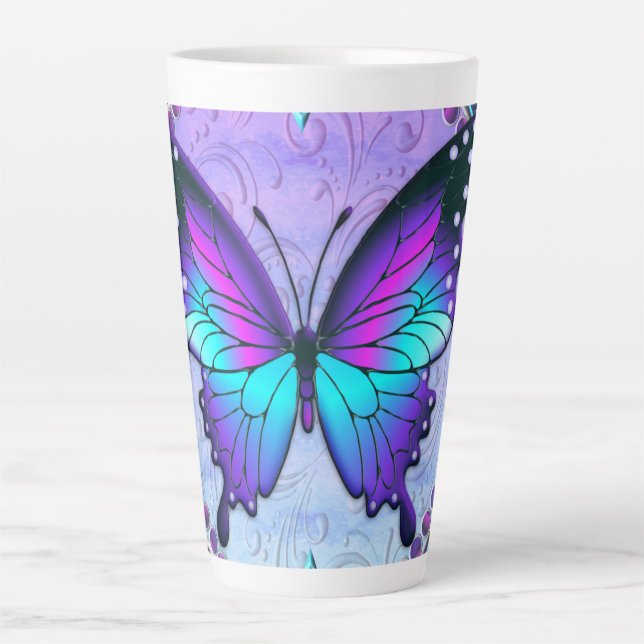 Taza De Café Latte Mariposa de sublimación con fondo (Anverso)
