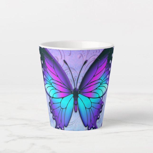 Taza De Café Latte Mariposa de sublimación con fondo (Anverso)