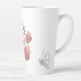Taza De Café Latte Mariposa de una línea con flores rosadas estéticas