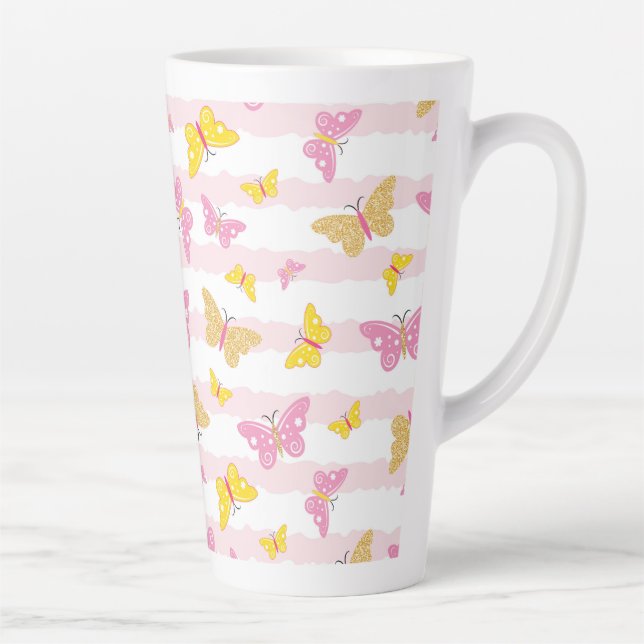 Taza De Café Latte Mariposa dorada y rosa (Derecha)