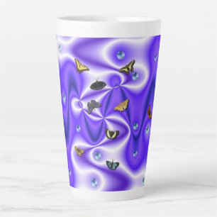 Taza De Café Latte Mariposa en seda morada con perlas