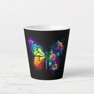 Taza De Café Latte Mariposa florida arcoiris