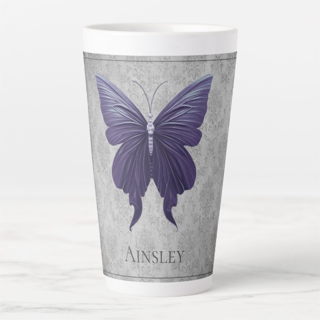 Taza De Café Latte Mariposa gaseada morada (Anverso)